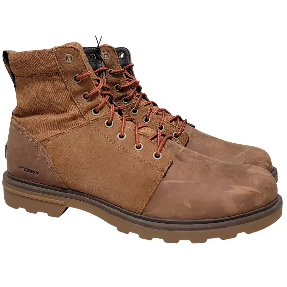 Sorel Men Carson Six Waterproof Combat Boots Size US 12 Velvet Tan Brown Leather